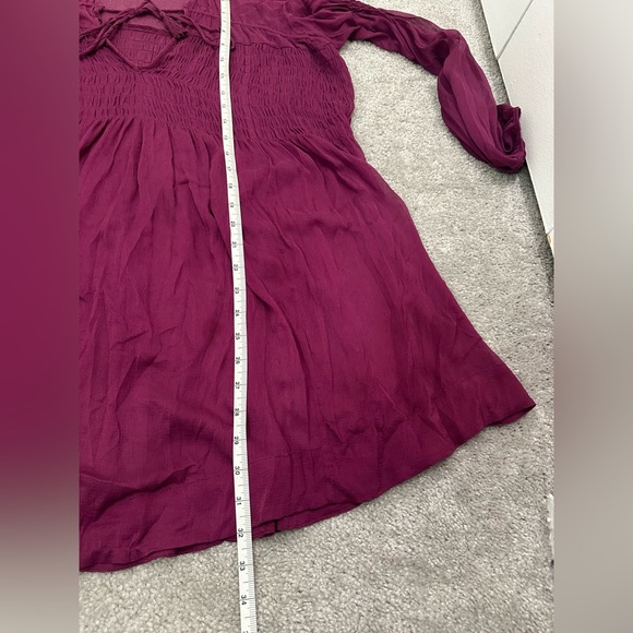 Free People Sheer Long Sleeve Boho Top or Dress in Plum Size Small-Large (FLAWS) - Picture 7 of 9